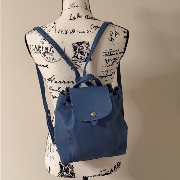 Longchamp Handbags - Longchamp Blue Leather Le Pliage Cuir Mini Backpack